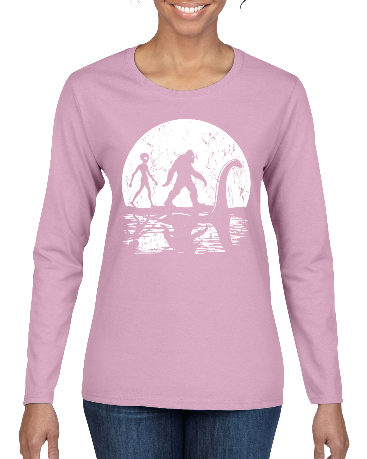 Camiseta Moon Silhoutte Bigfoot Shadow Big 3 Mitos Mujeres Gráfica Mangas Largas - Imagen 7 de 13