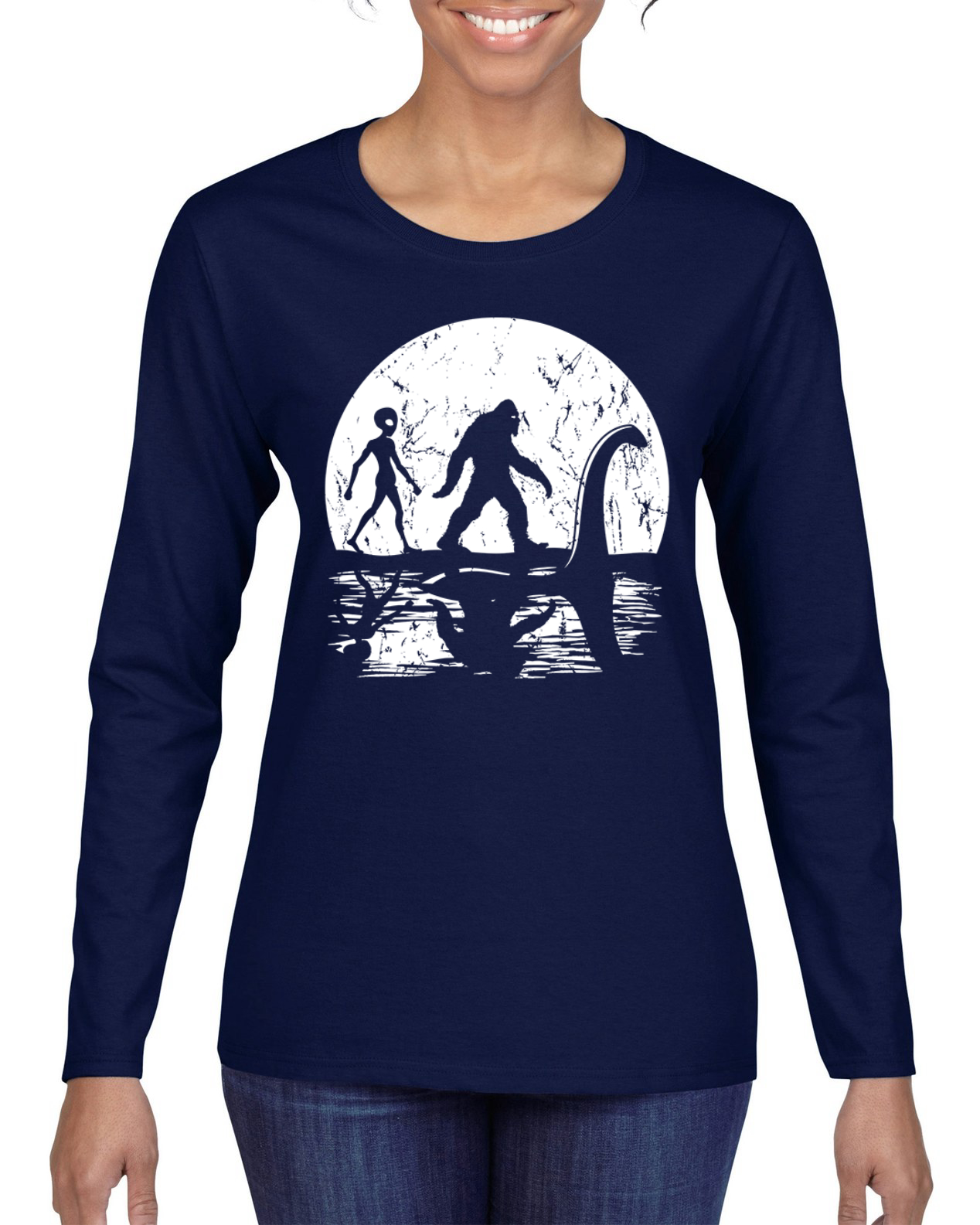 Camiseta Moon Silhoutte Bigfoot Shadow Big 3 Mitos Mujeres Gráfica Mangas Largas - Imagen 8 de 13