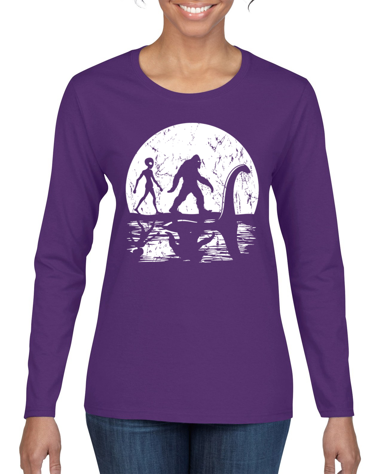Camiseta Moon Silhoutte Bigfoot Shadow Big 3 Mitos Mujeres Gráfica Mangas Largas - Imagen 9 de 13