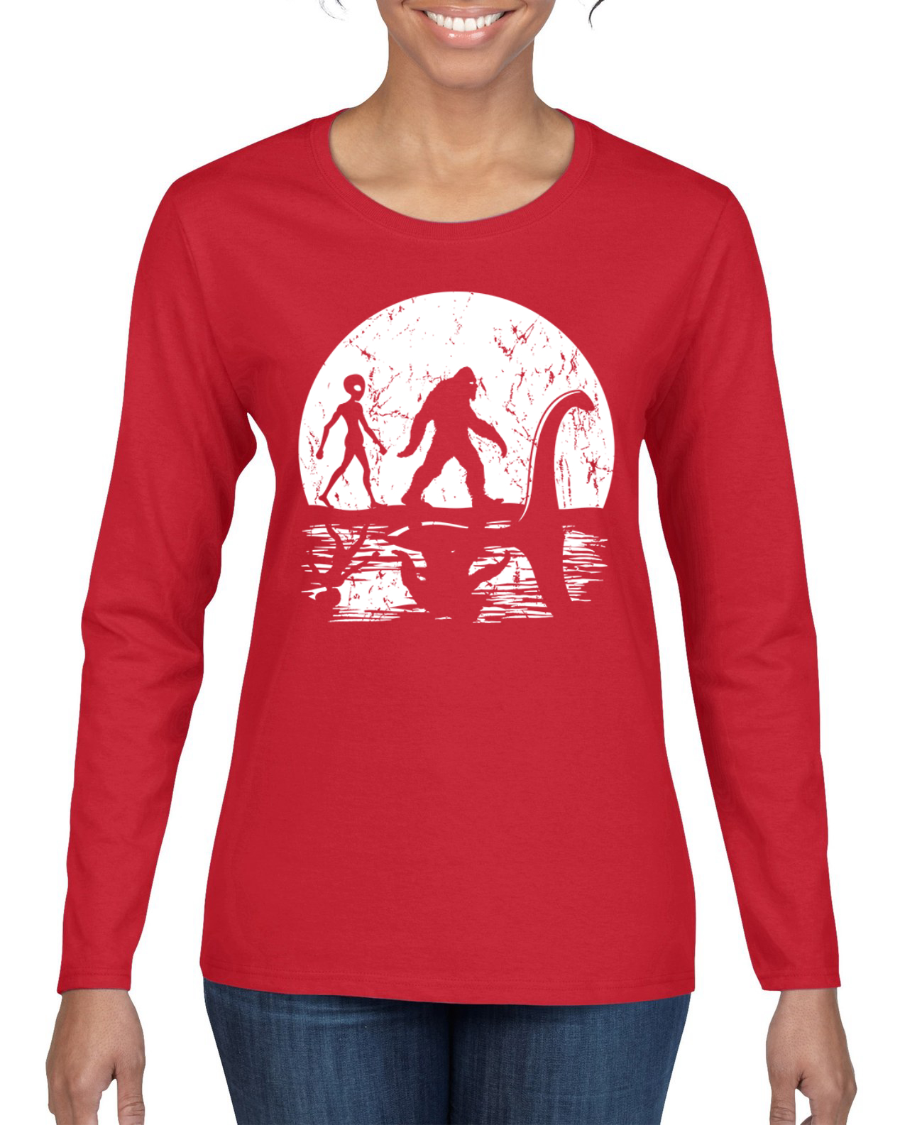Camiseta Moon Silhoutte Bigfoot Shadow Big 3 Mitos Mujeres Gráfica Mangas Largas - Imagen 10 de 13