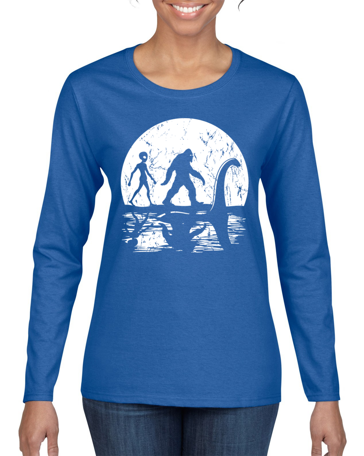Camiseta Moon Silhoutte Bigfoot Shadow Big 3 Mitos Mujeres Gráfica Mangas Largas - Imagen 11 de 13