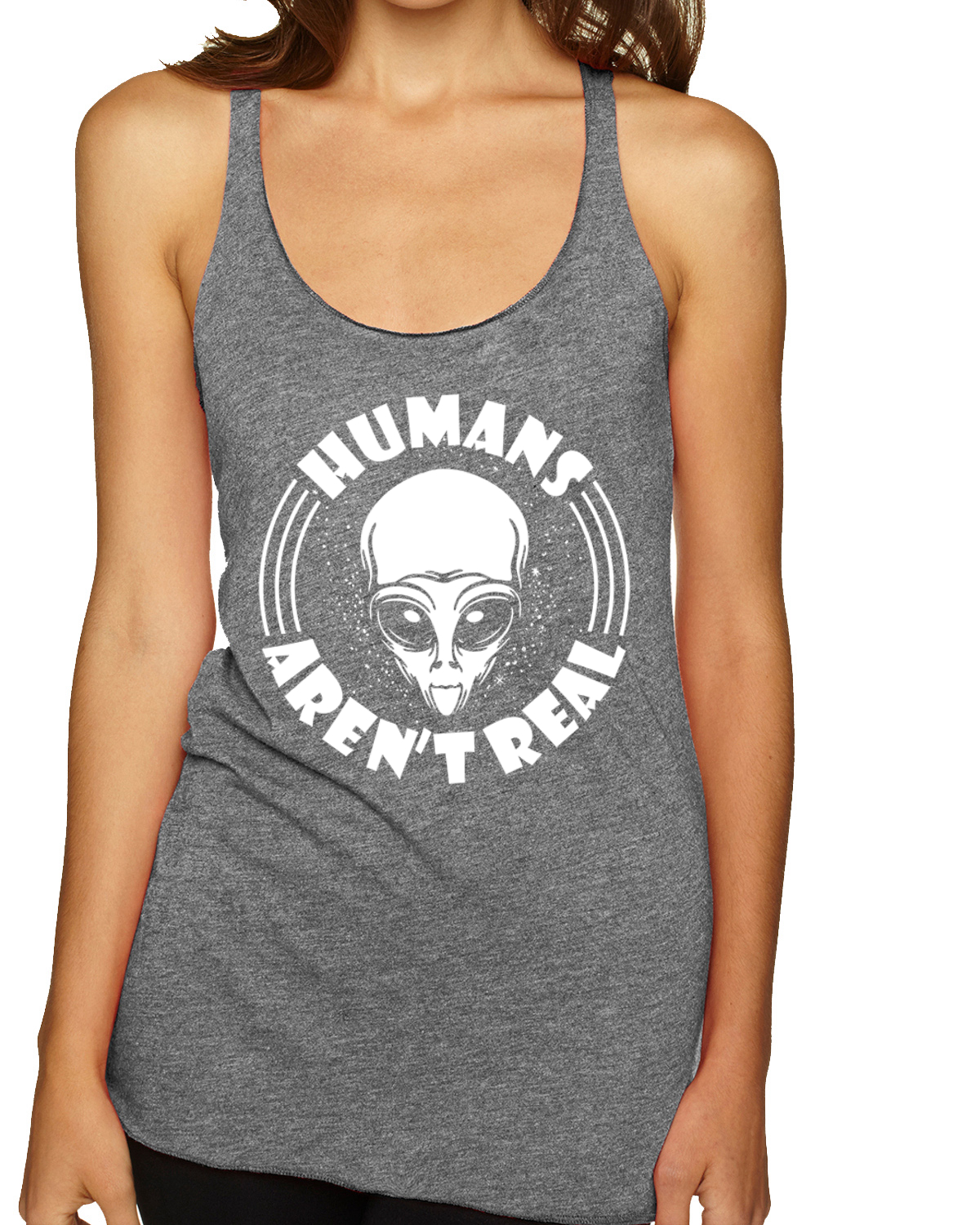 Top sin mangas Humans Aren't Real Tri-Blend Racerback - Imagen 8 de 16