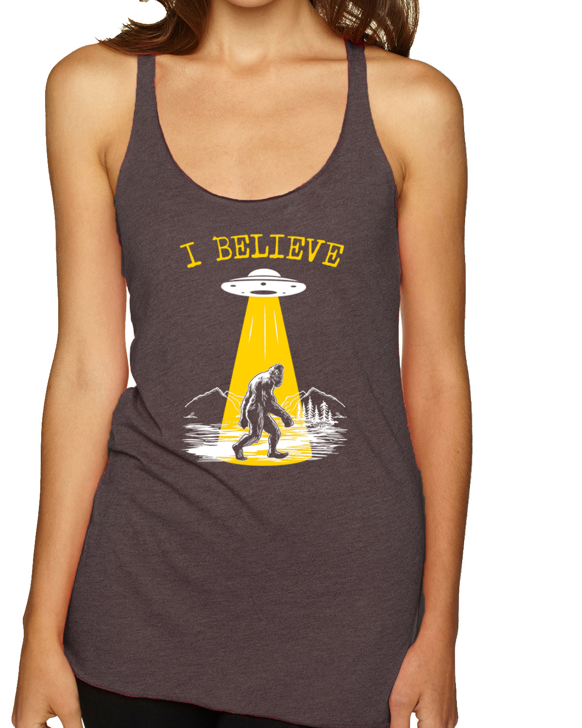 Camiseta sin mangas I Believe UFO Sasquatch Tri-Blend Racerback - Imagen 3 de 16