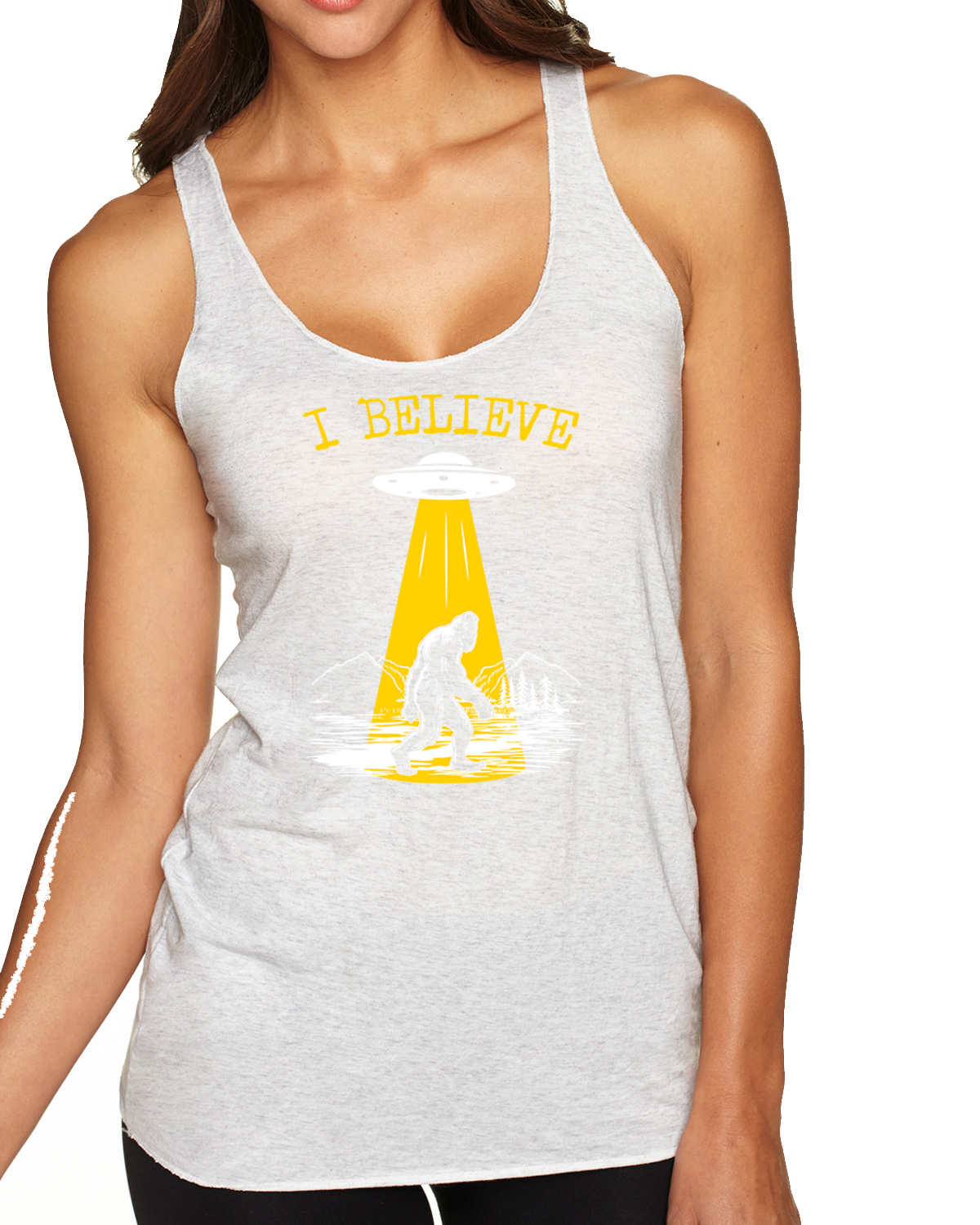 Camiseta sin mangas I Believe UFO Sasquatch Tri-Blend Racerback - Imagen 7 de 16