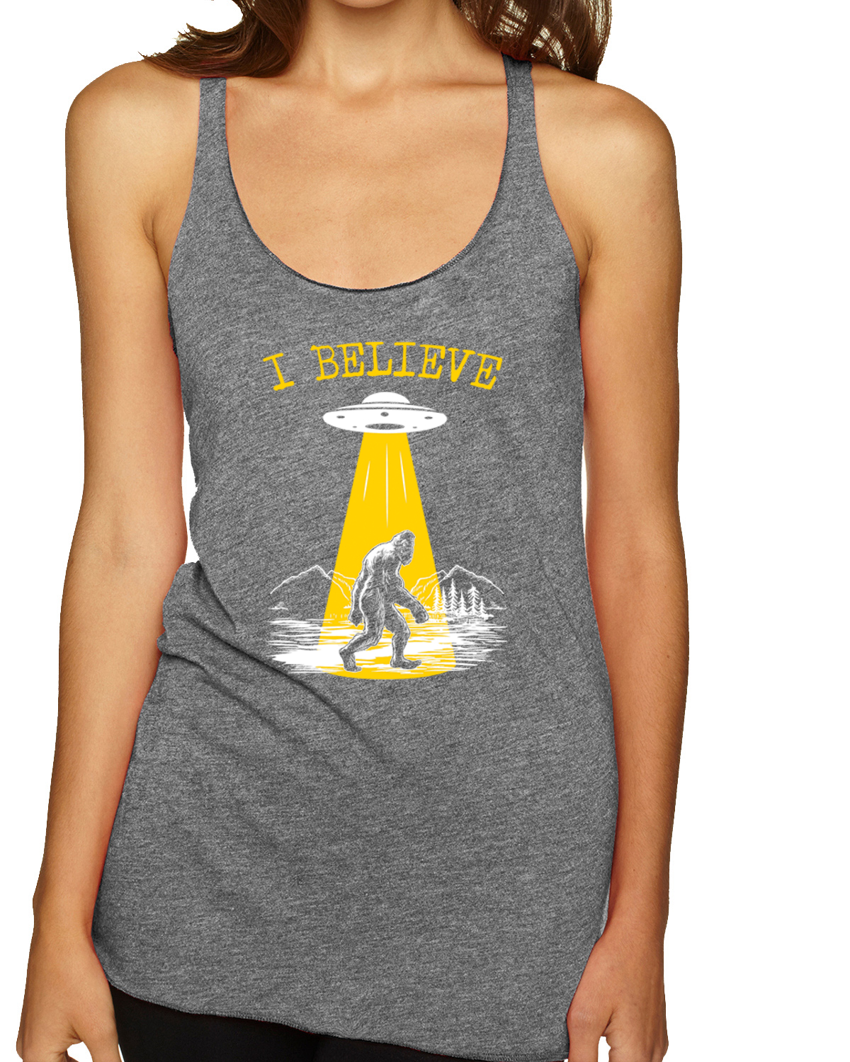 Camiseta sin mangas I Believe UFO Sasquatch Tri-Blend Racerback - Imagen 8 de 16