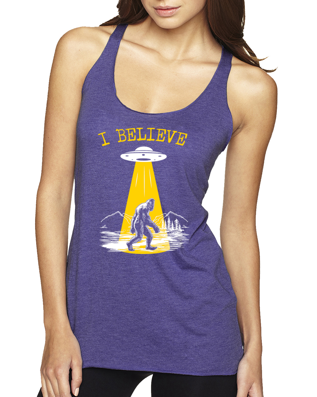 Camiseta sin mangas I Believe UFO Sasquatch Tri-Blend Racerback - Imagen 4 de 16