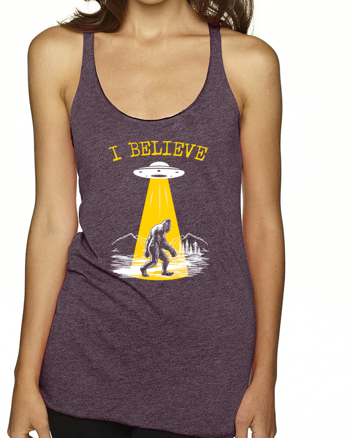 Camiseta sin mangas I Believe UFO Sasquatch Tri-Blend Racerback - Imagen 16 de 16
