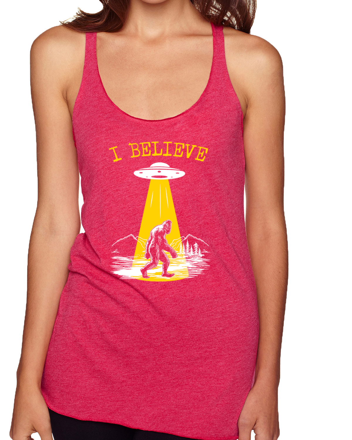Camiseta sin mangas I Believe UFO Sasquatch Tri-Blend Racerback - Imagen 14 de 16