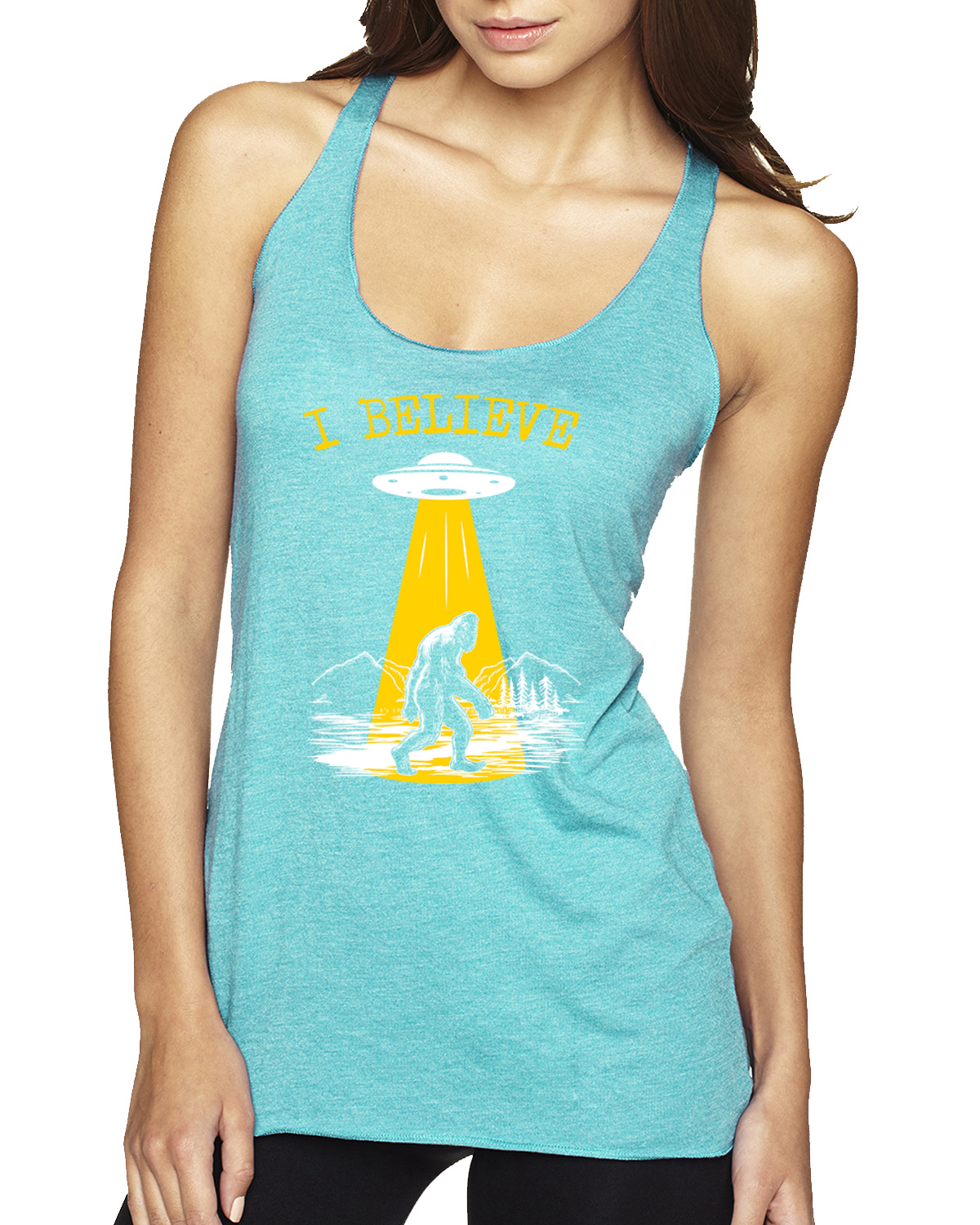 Camiseta sin mangas I Believe UFO Sasquatch Tri-Blend Racerback - Imagen 5 de 16
