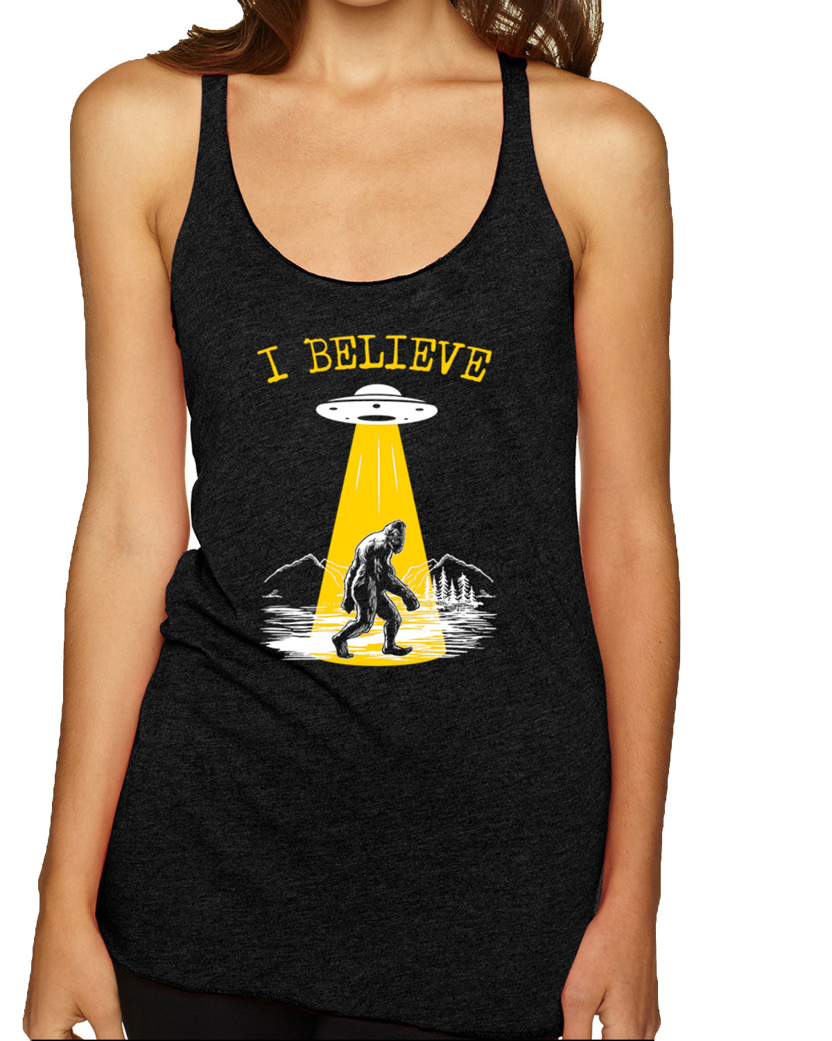 Camiseta sin mangas I Believe UFO Sasquatch Tri-Blend Racerback - Imagen 9 de 16