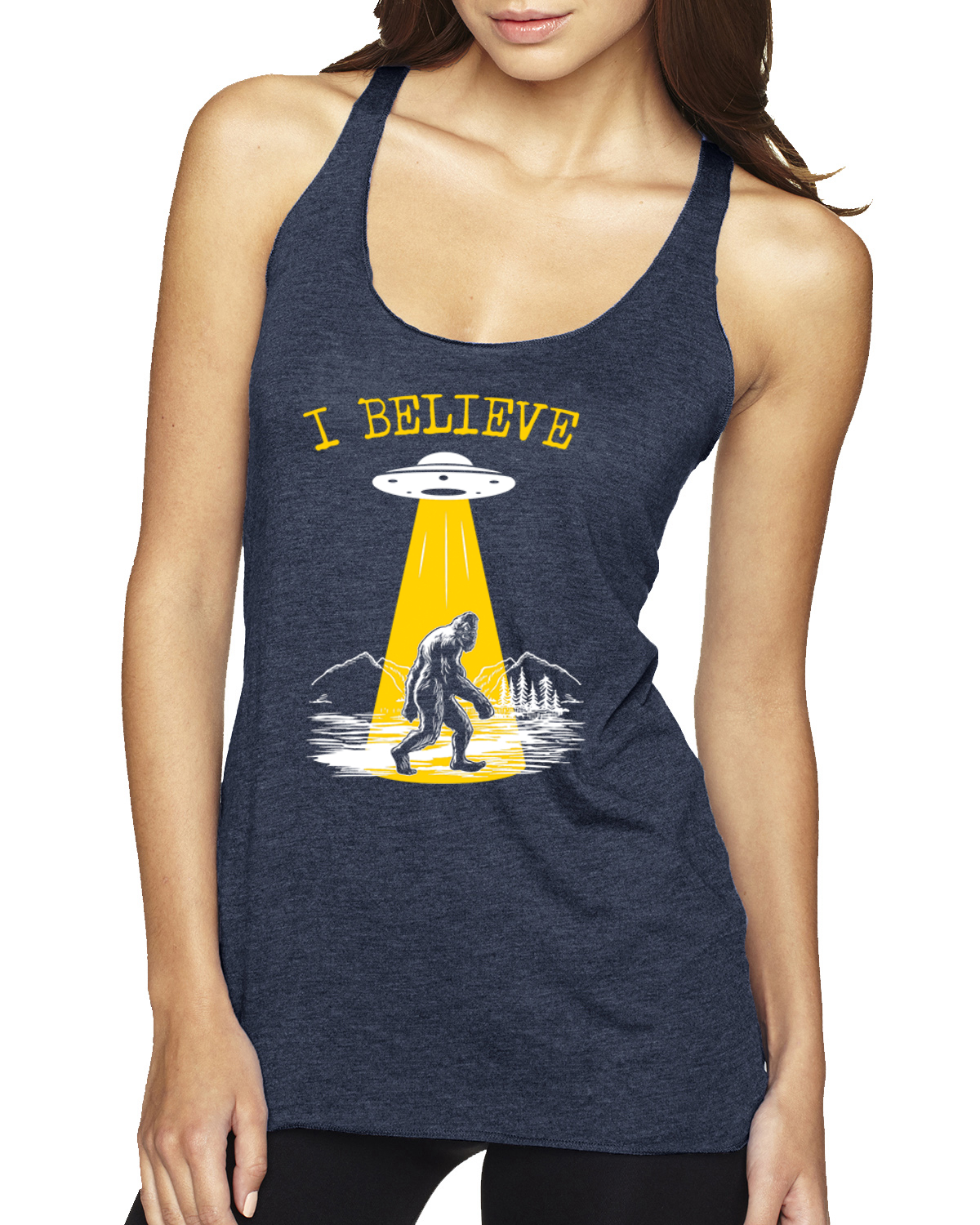 Camiseta sin mangas I Believe UFO Sasquatch Tri-Blend Racerback - Imagen 10 de 16