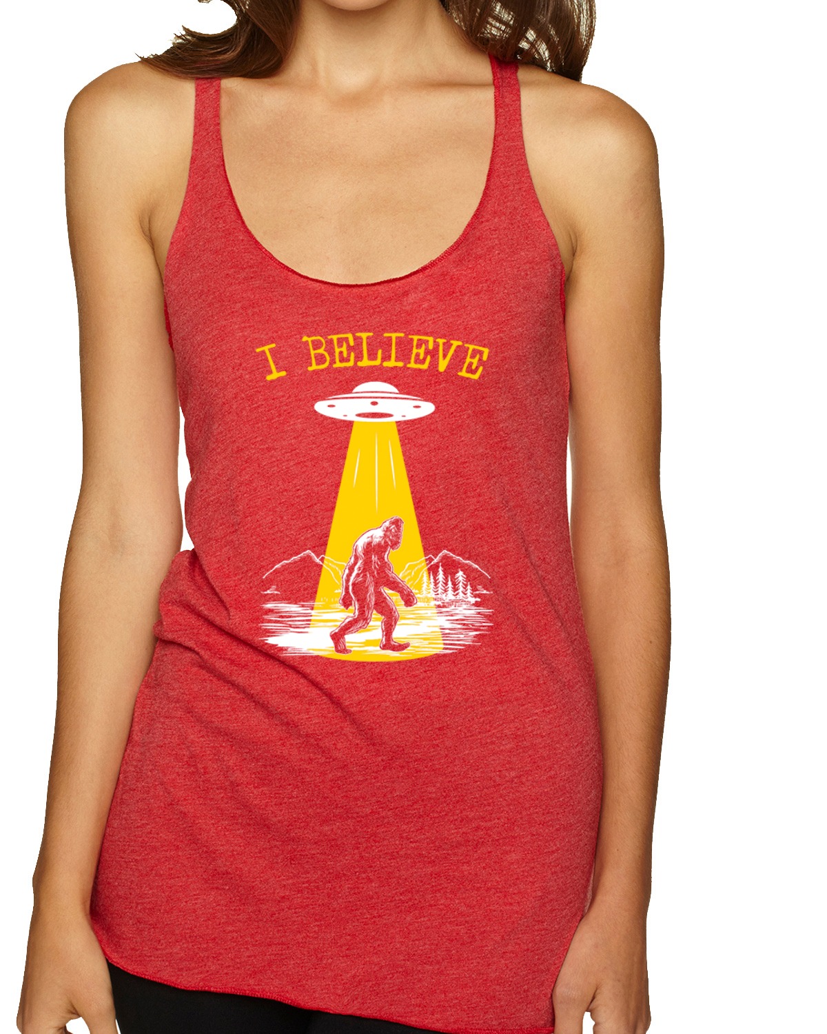 Camiseta sin mangas I Believe UFO Sasquatch Tri-Blend Racerback - Imagen 11 de 16