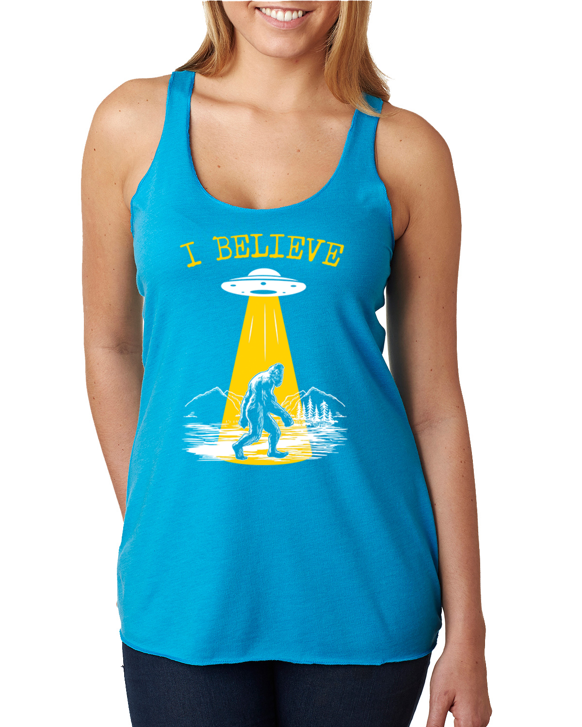 Camiseta sin mangas I Believe UFO Sasquatch Tri-Blend Racerback - Imagen 13 de 16