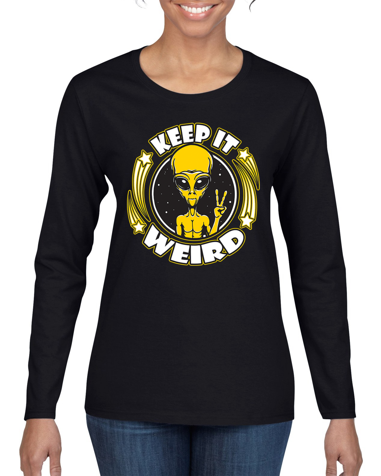 Camiseta Keep It Weird Alien gráfica manga larga para mujer - Imagen 3 de 13