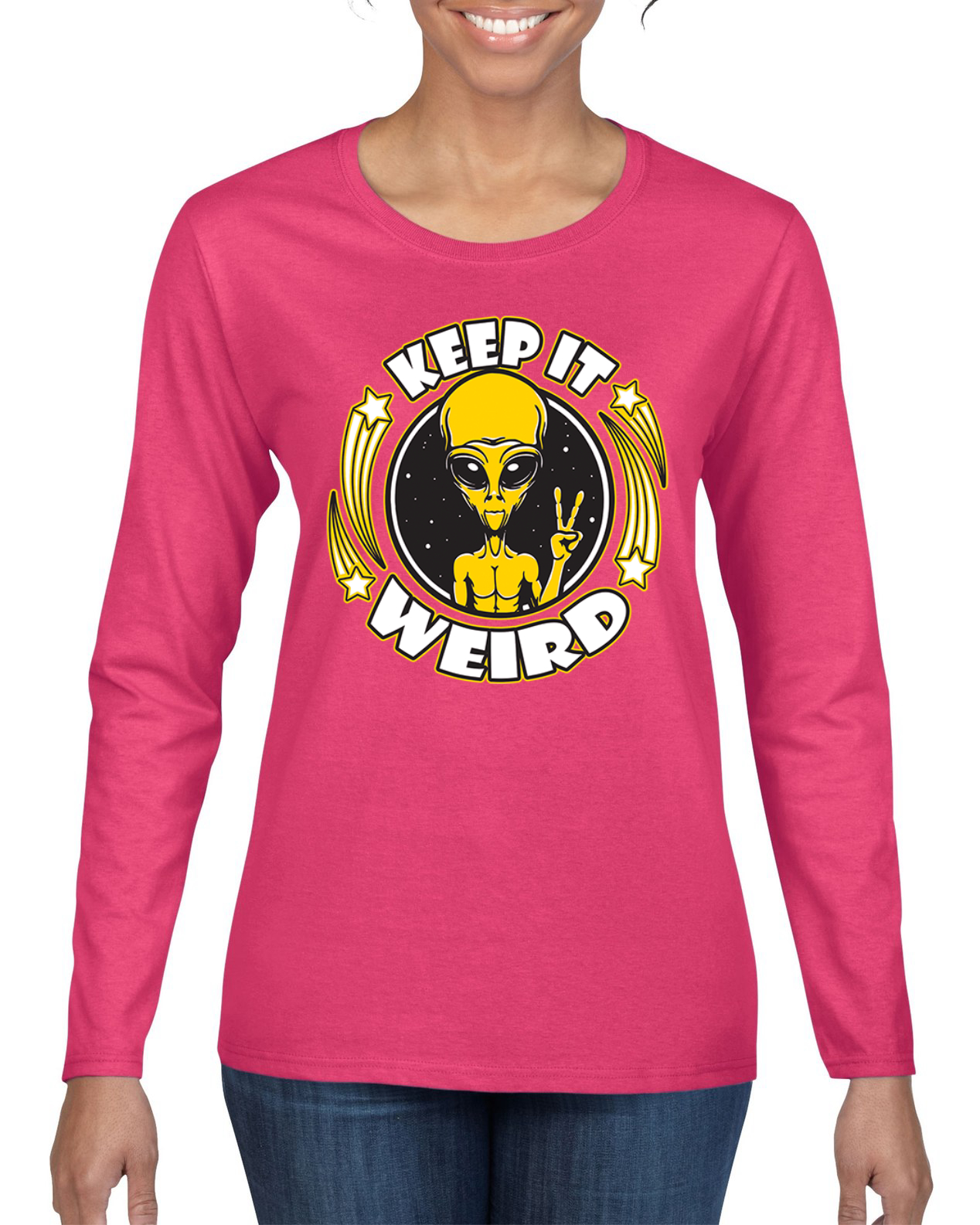 Camiseta Keep It Weird Alien gráfica manga larga para mujer - Imagen 4 de 13