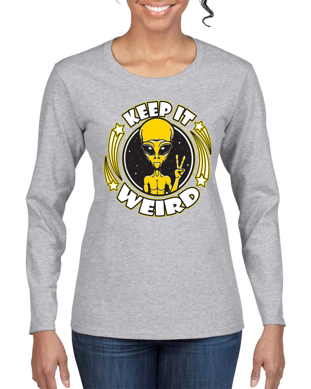 Camiseta Keep It Weird Alien gráfica manga larga para mujer - Imagen 5 de 13