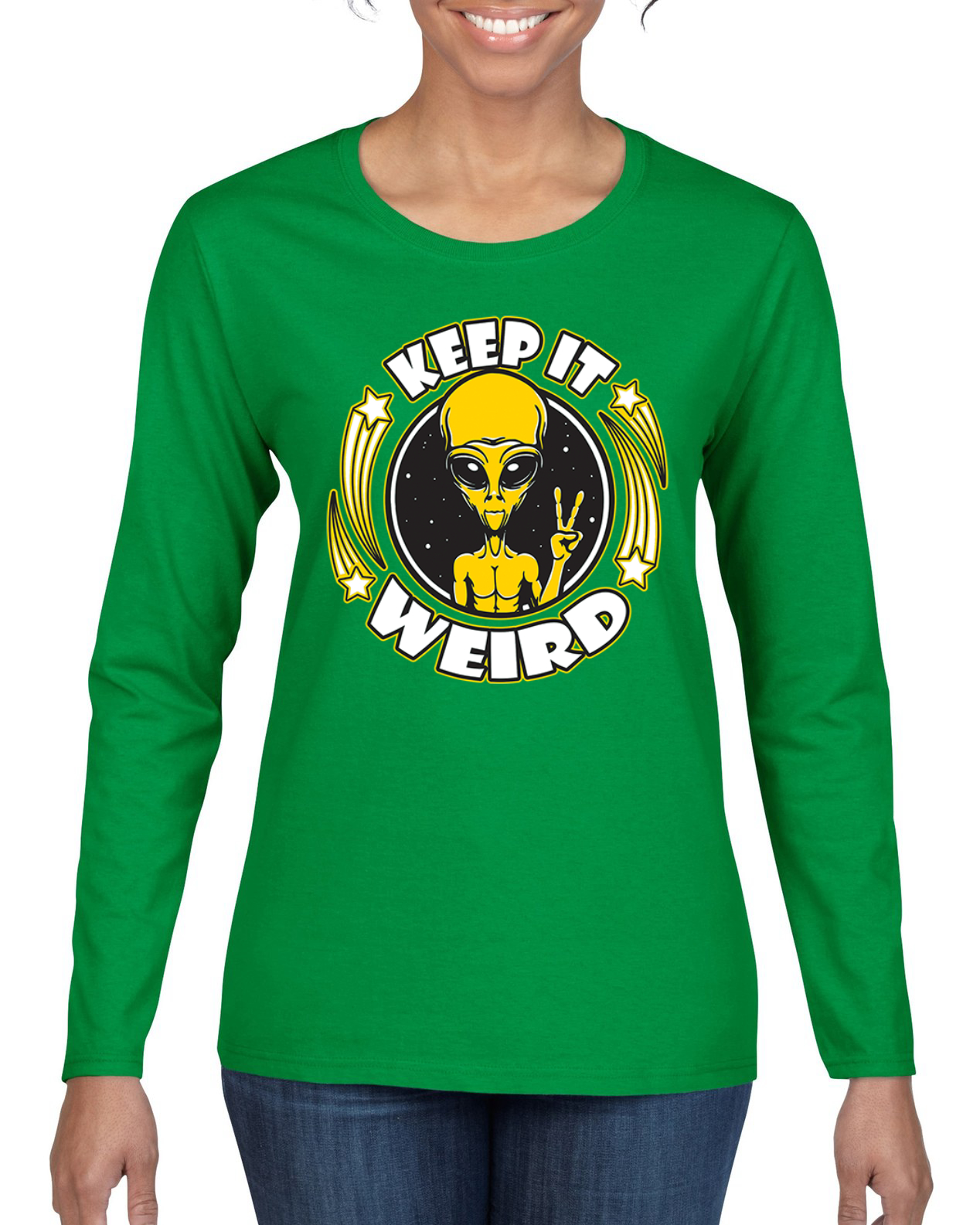 Camiseta Keep It Weird Alien gráfica manga larga para mujer - Imagen 6 de 13