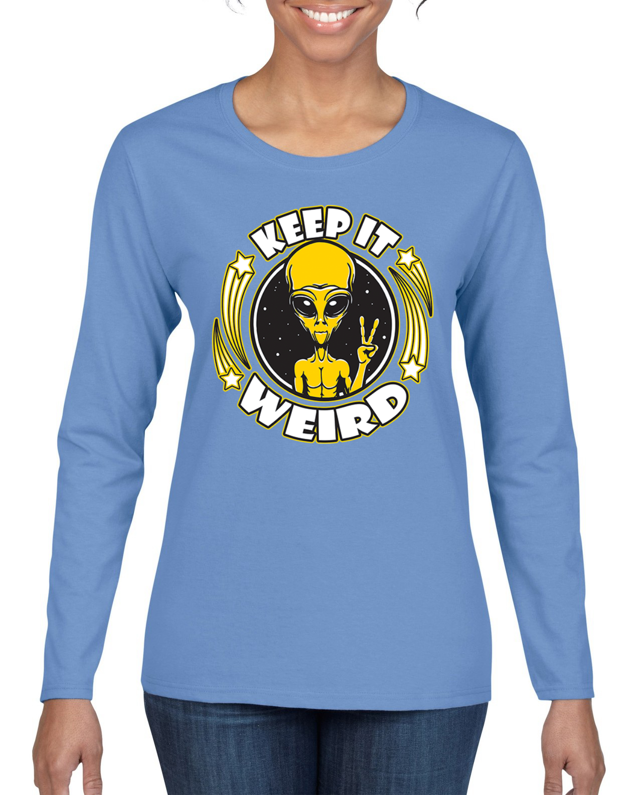 Camiseta Keep It Weird Alien gráfica manga larga para mujer - Imagen 13 de 13