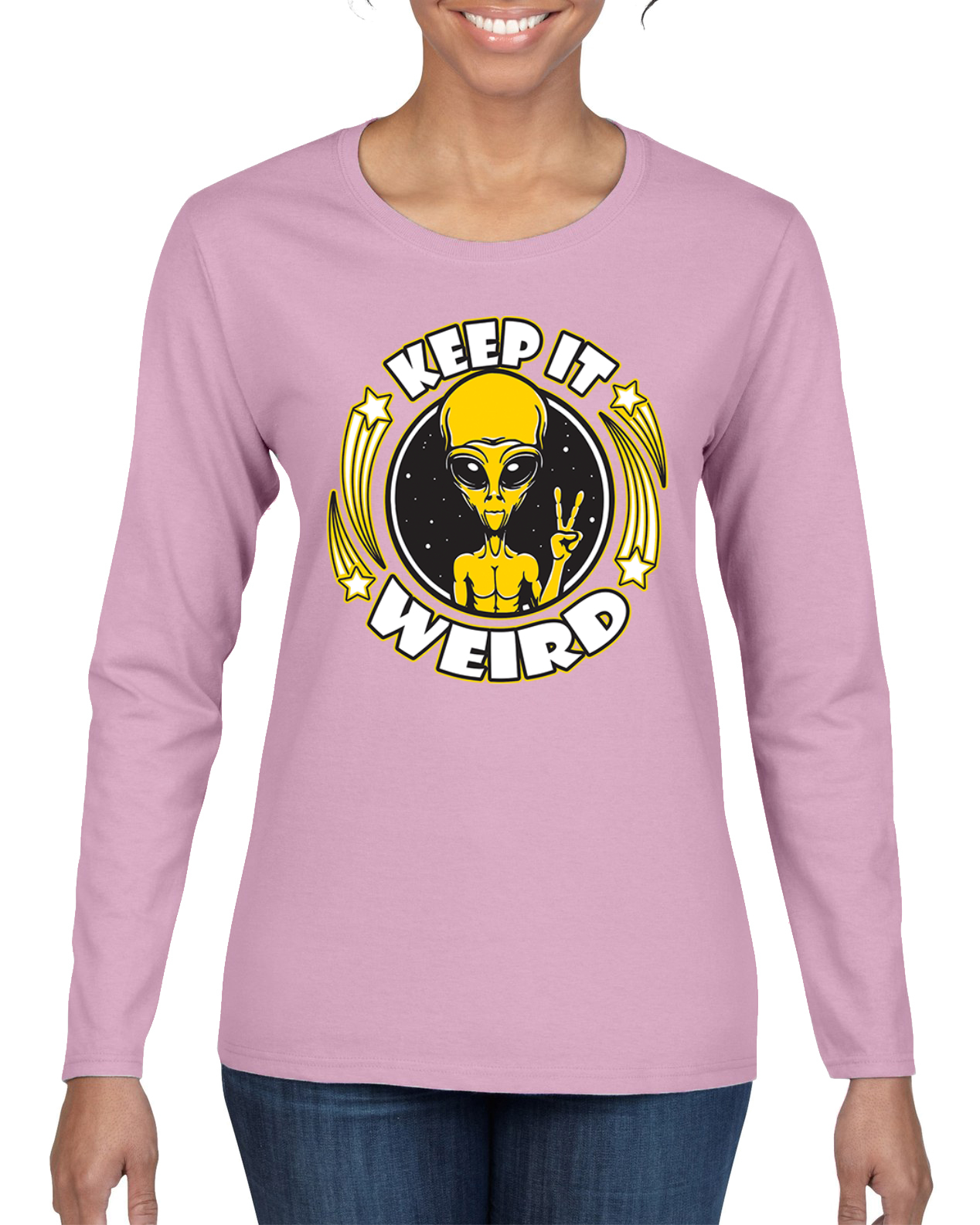 Camiseta Keep It Weird Alien gráfica manga larga para mujer - Imagen 7 de 13