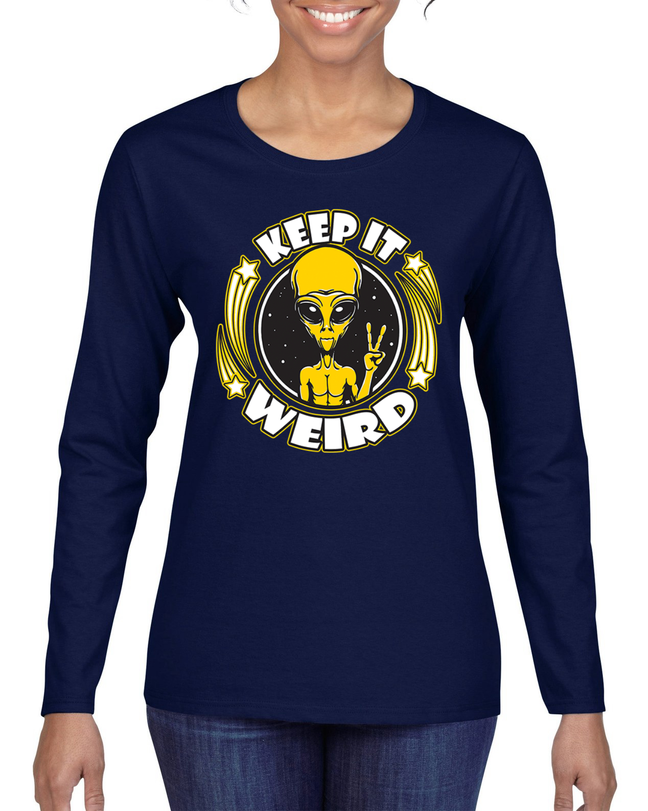 Camiseta Keep It Weird Alien gráfica manga larga para mujer - Imagen 8 de 13