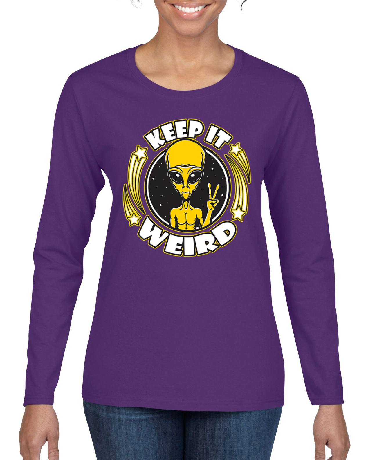 Camiseta Keep It Weird Alien gráfica manga larga para mujer - Imagen 9 de 13