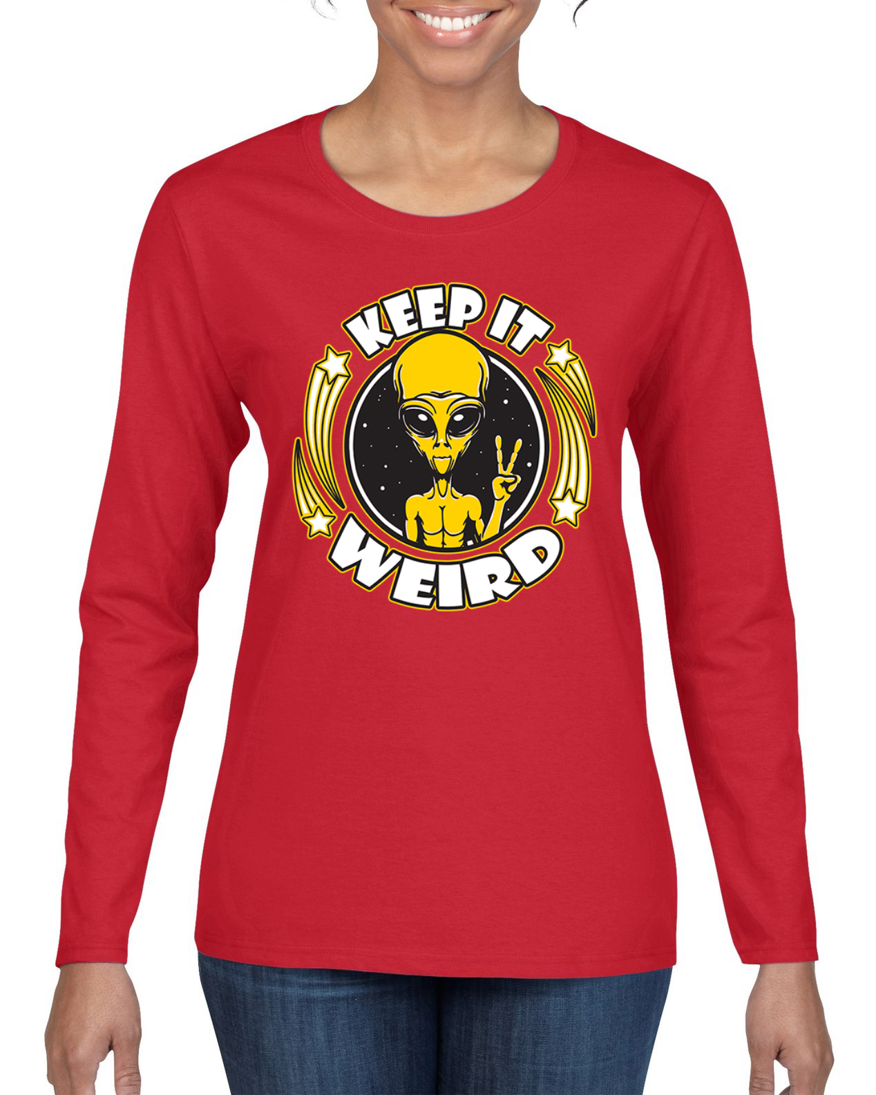 Camiseta Keep It Weird Alien gráfica manga larga para mujer - Imagen 10 de 13