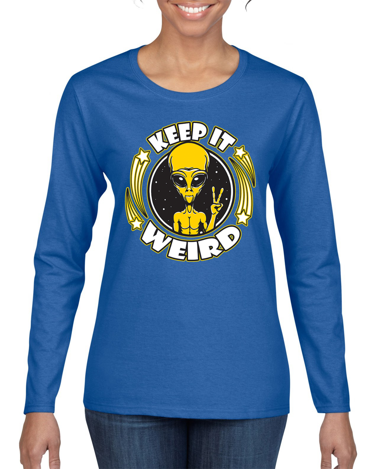 Camiseta Keep It Weird Alien gráfica manga larga para mujer - Imagen 11 de 13