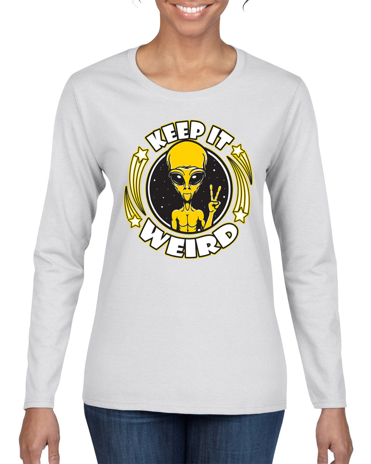 Camiseta Keep It Weird Alien gráfica manga larga para mujer - Imagen 12 de 13