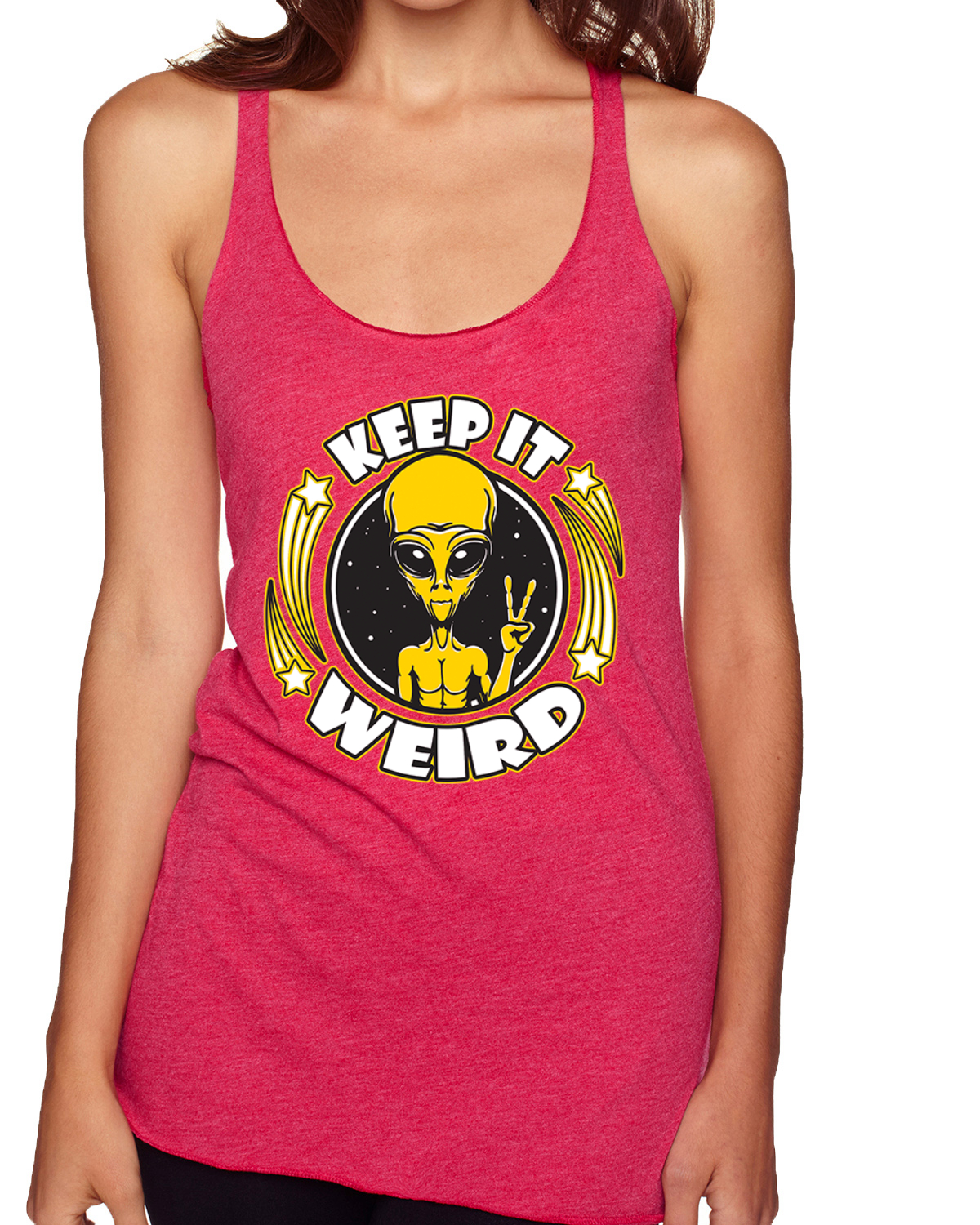 Camiseta sin mangas Keep It Weird Alien Tri-Blend Racerback - Imagen 14 de 16