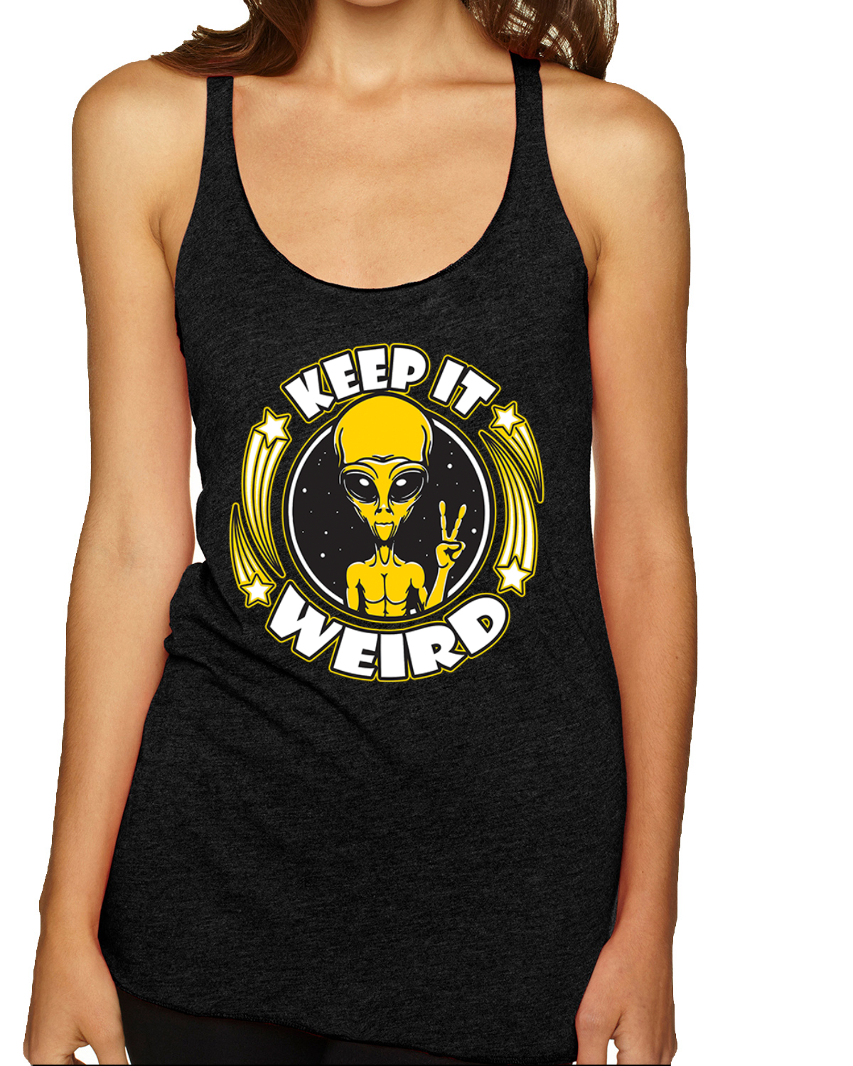Camiseta sin mangas Keep It Weird Alien Tri-Blend Racerback - Imagen 9 de 16