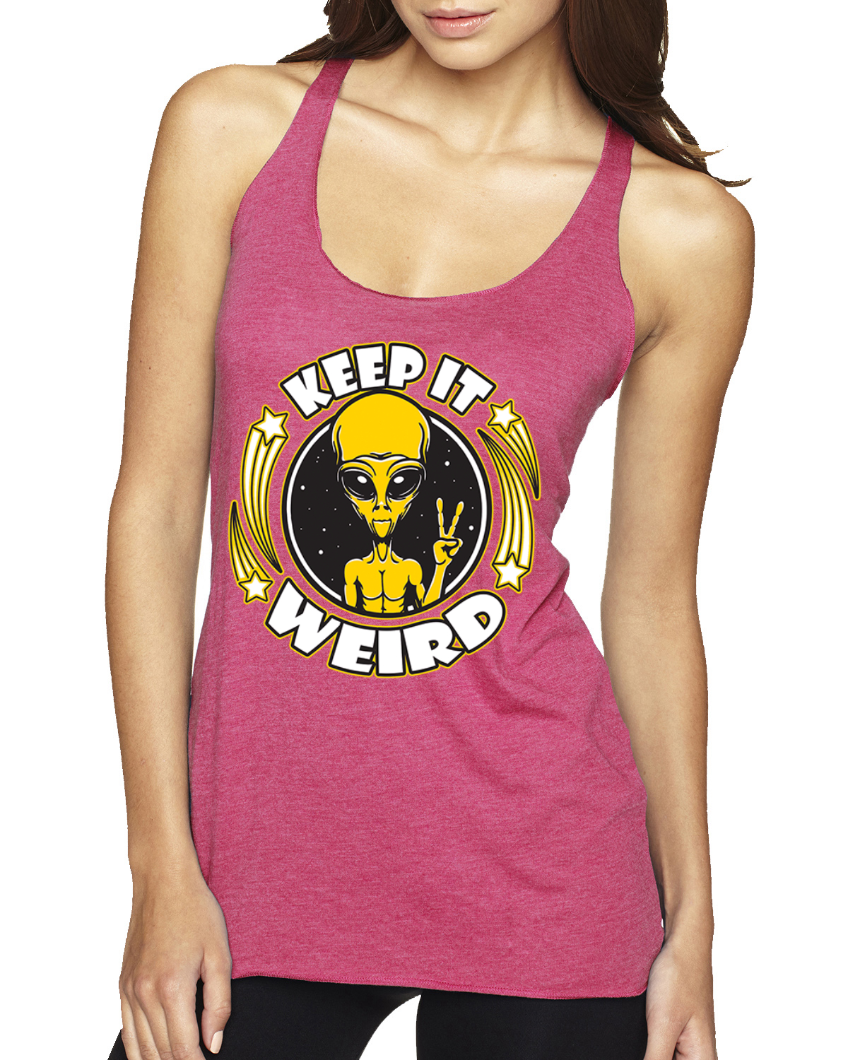 Camiseta sin mangas Keep It Weird Alien Tri-Blend Racerback - Imagen 15 de 16