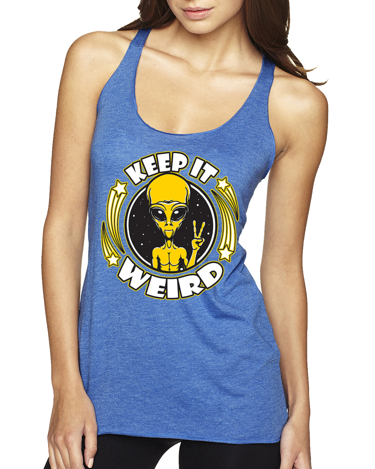 Camiseta sin mangas Keep It Weird Alien Tri-Blend Racerback - Imagen 12 de 16
