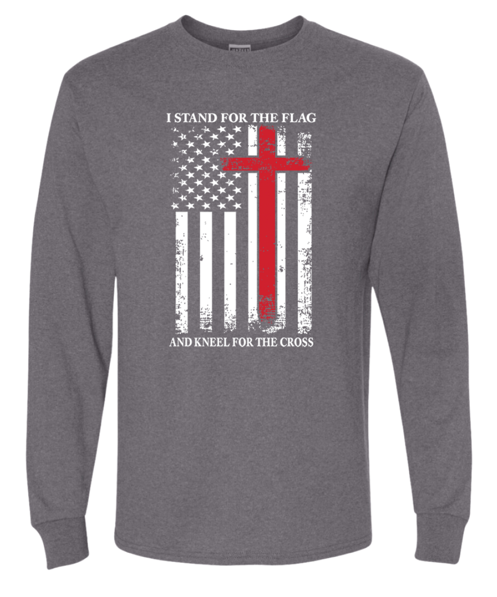 US Flag I Stand for the Flag And Kneel For The Cross Men Long Sleeve Shirt - Picture 7 of 17