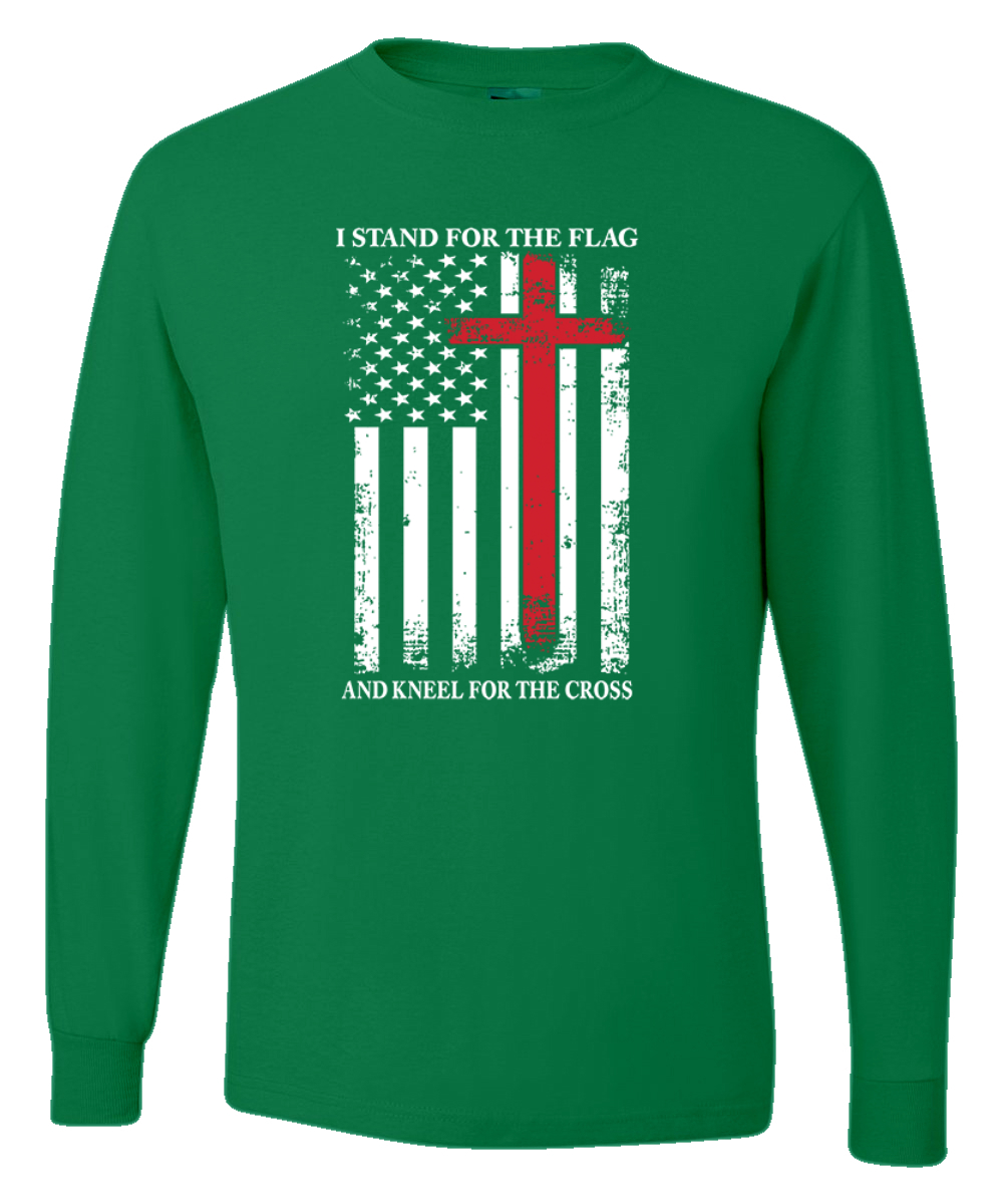 US Flag I Stand for the Flag And Kneel For The Cross Men Long Sleeve Shirt - Picture 8 of 17
