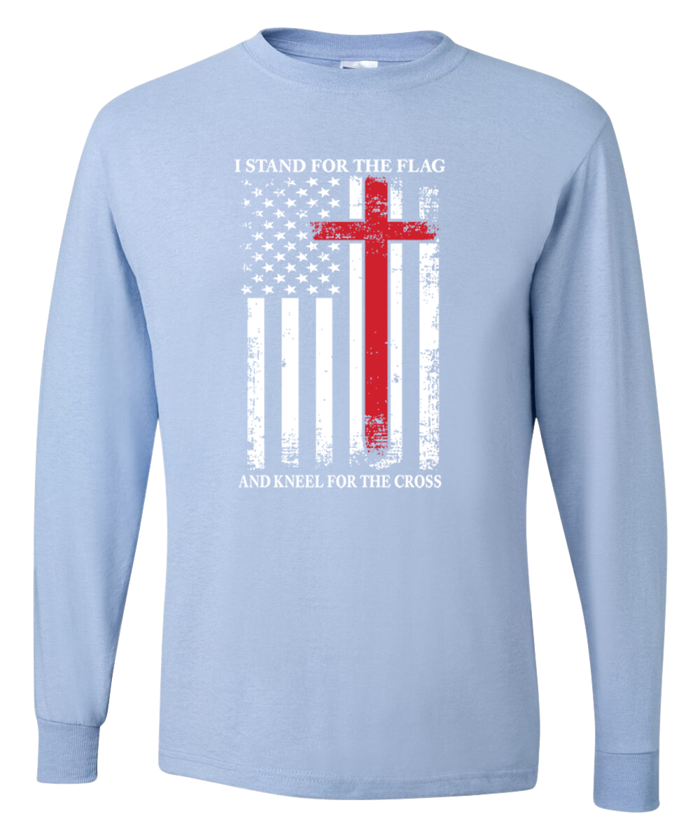 US Flag I Stand for the Flag And Kneel For The Cross Men Long Sleeve Shirt - Picture 17 of 17