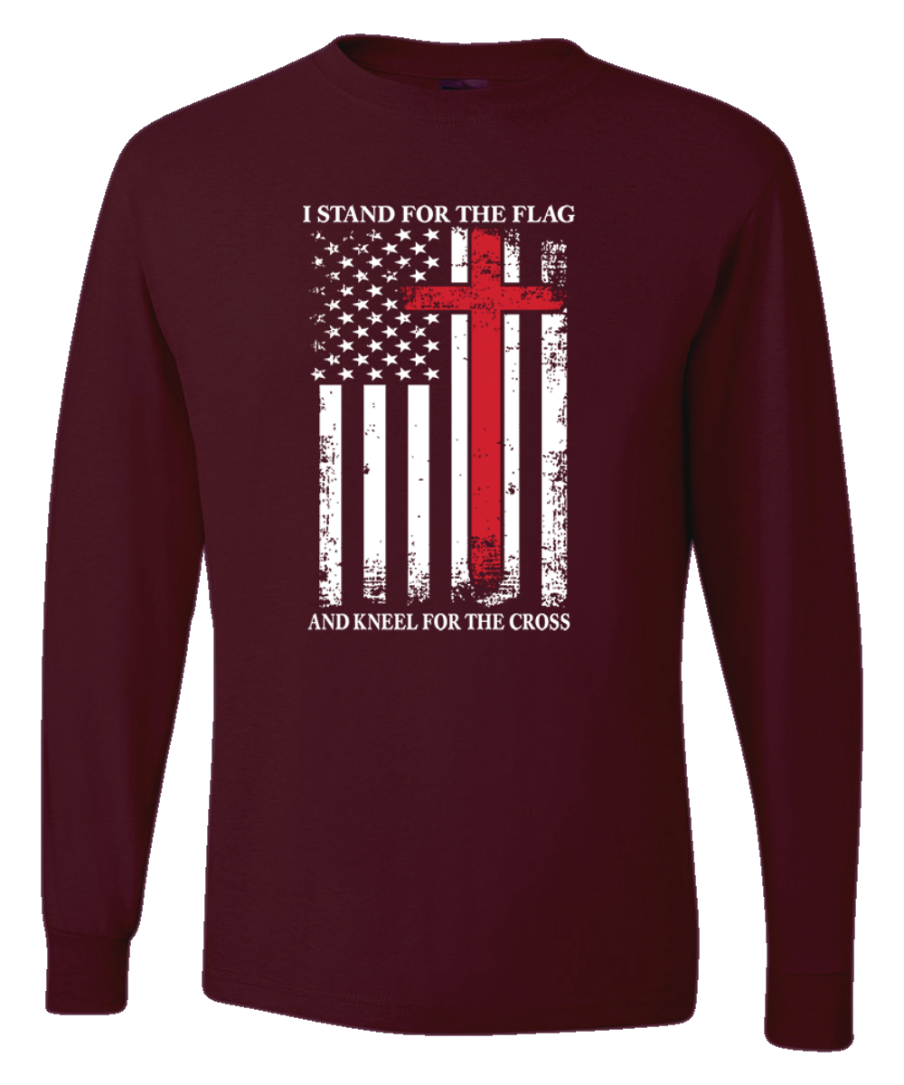 US Flag I Stand for the Flag And Kneel For The Cross Men Long Sleeve Shirt - Picture 10 of 17