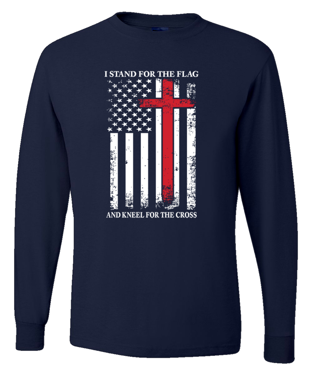 US Flag I Stand for the Flag And Kneel For The Cross Men Long Sleeve Shirt - Picture 11 of 17
