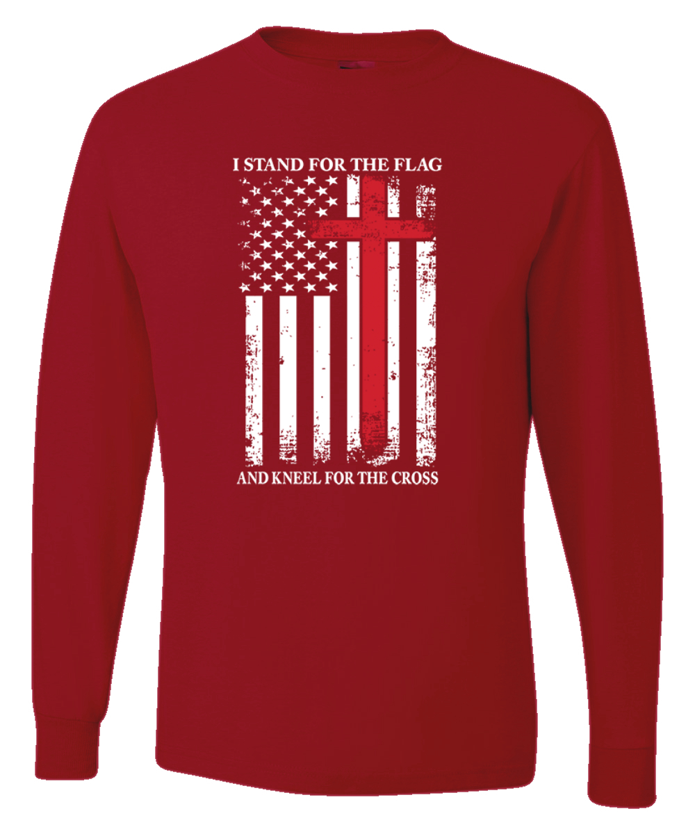 US Flag I Stand for the Flag And Kneel For The Cross Men Long Sleeve Shirt - Picture 12 of 17
