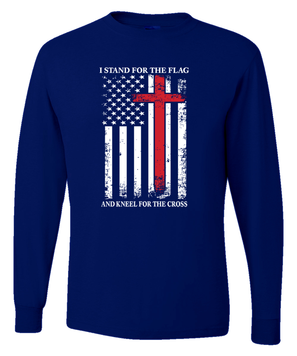 US Flag I Stand for the Flag And Kneel For The Cross Men Long Sleeve Shirt - Picture 13 of 17