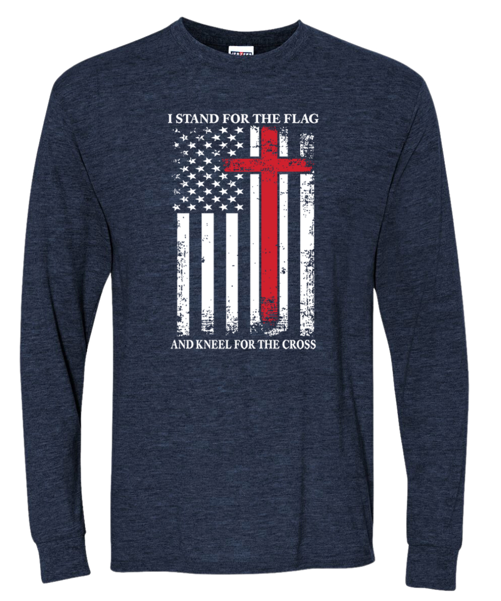 US Flag I Stand for the Flag And Kneel For The Cross Men Long Sleeve Shirt - Picture 14 of 17