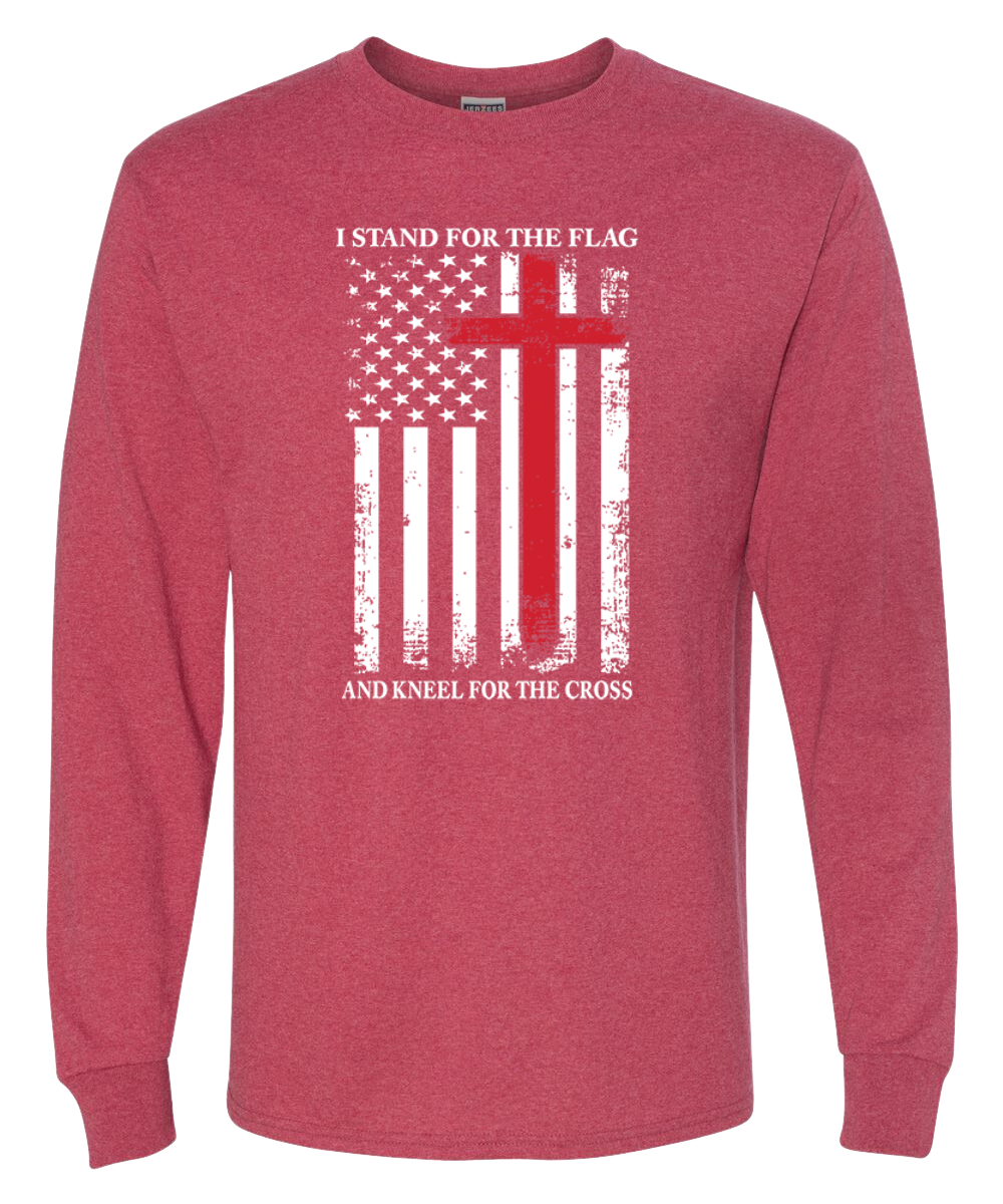 US Flag I Stand for the Flag And Kneel For The Cross Men Long Sleeve Shirt - Picture 15 of 17