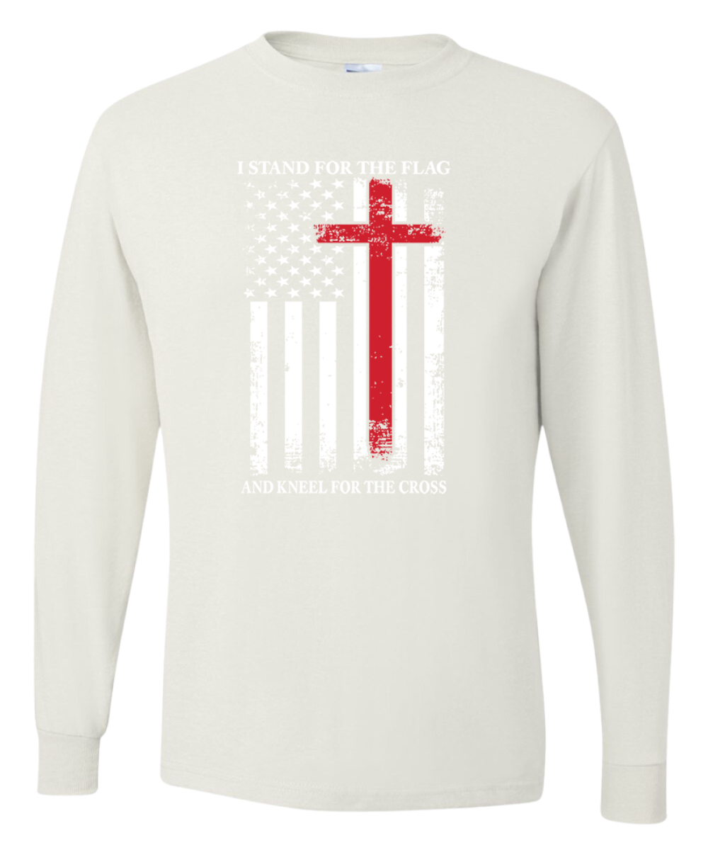 US Flag I Stand for the Flag And Kneel For The Cross Men Long Sleeve Shirt - Picture 16 of 17