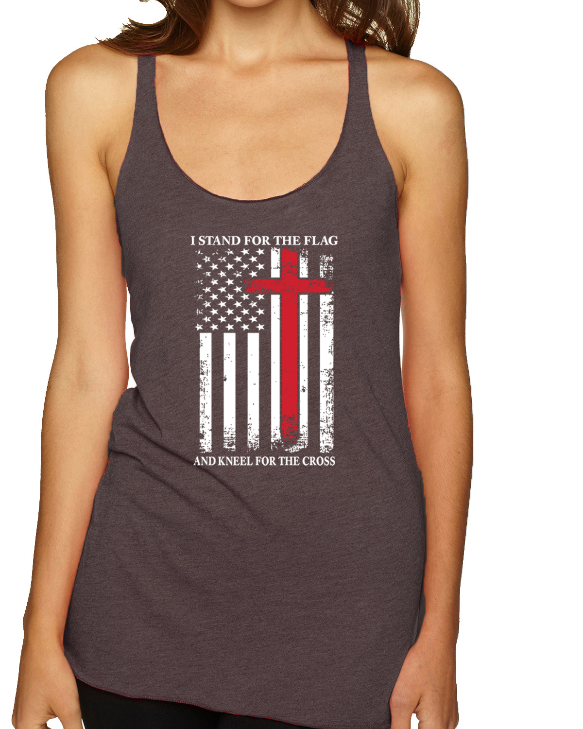 US Flag I Stand for the Flag And Kneel For The Cross TriBlend Racerback Tank Top - Picture 3 of 16