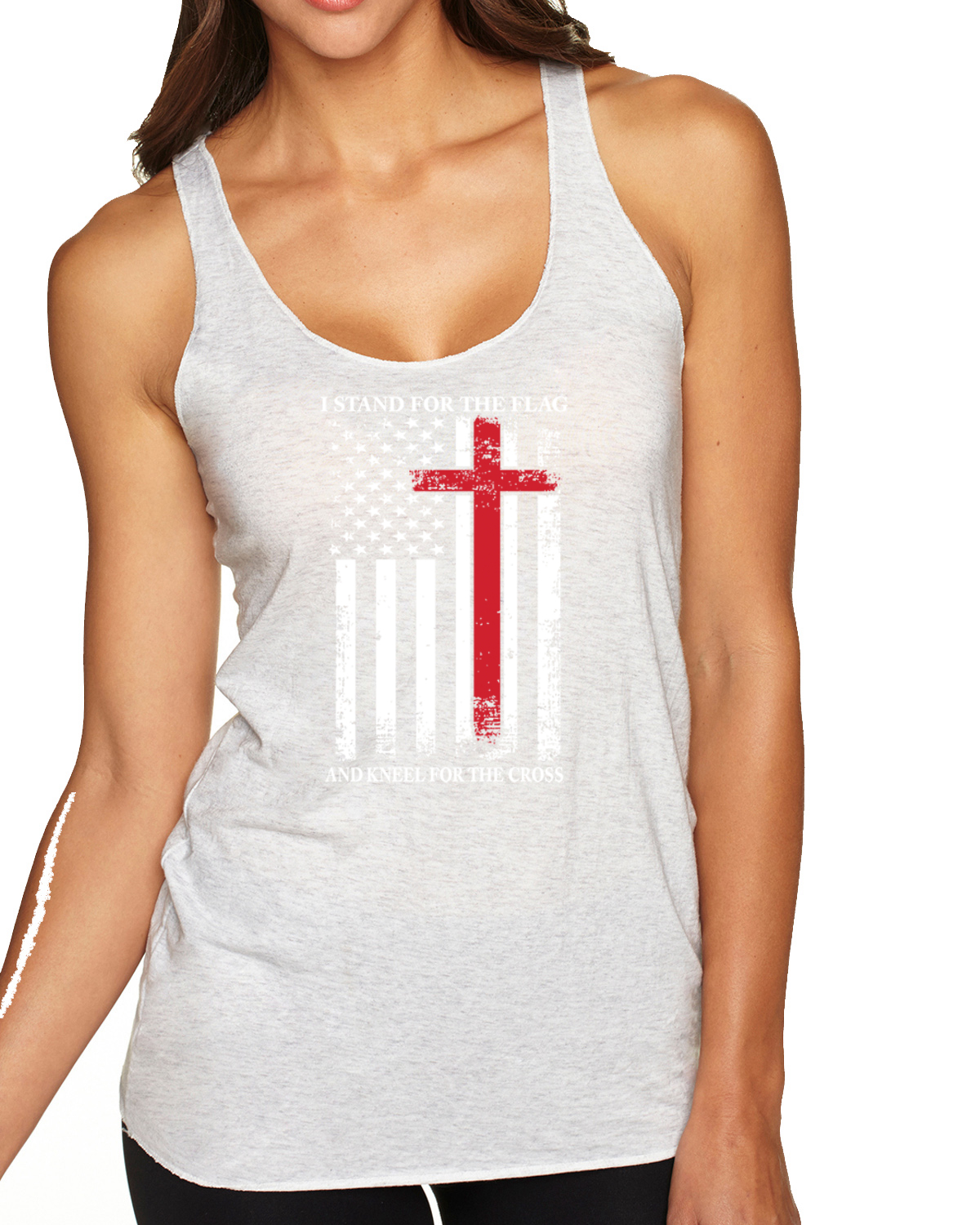 US Flag I Stand for the Flag And Kneel For The Cross TriBlend Racerback Tank Top - Picture 7 of 16