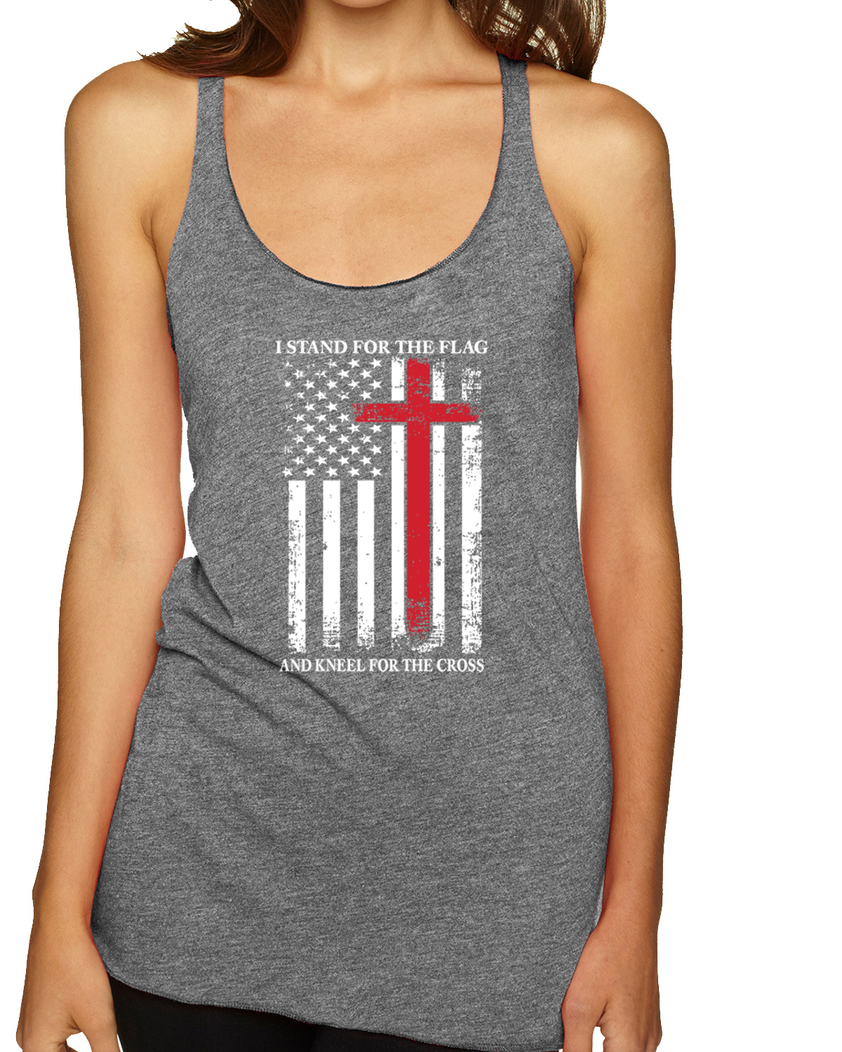 US Flag I Stand for the Flag And Kneel For The Cross TriBlend Racerback Tank Top - Picture 8 of 16