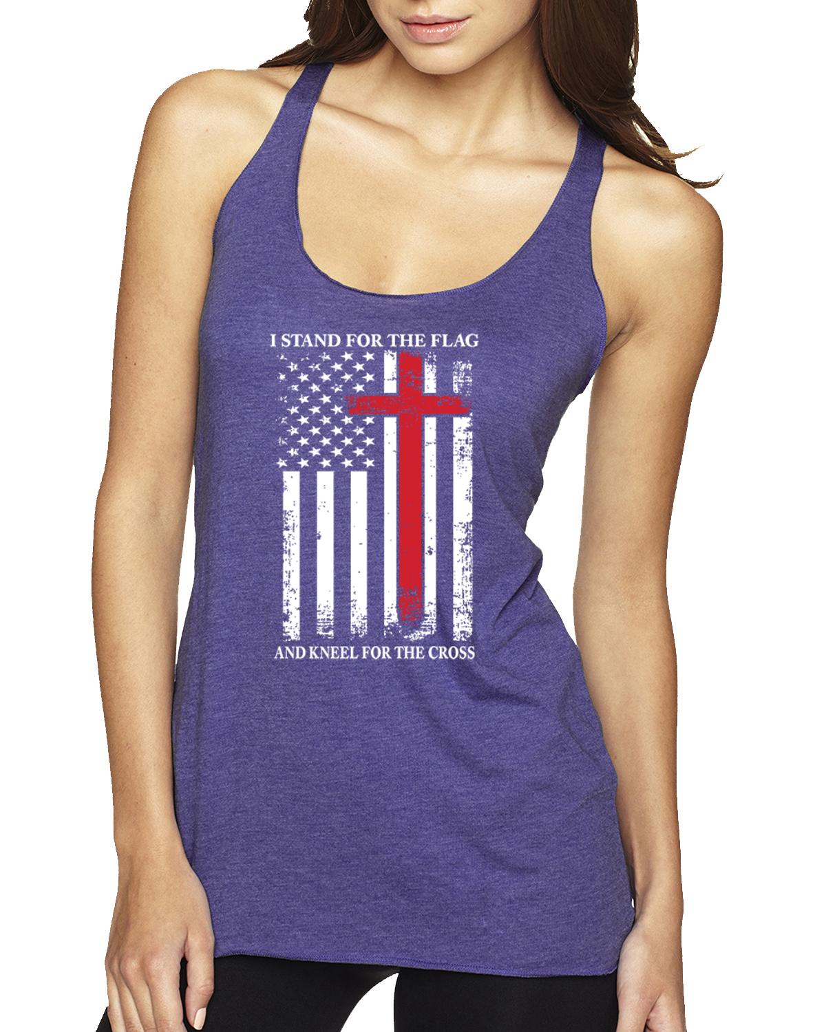 US Flag I Stand for the Flag And Kneel For The Cross TriBlend Racerback Tank Top - Picture 4 of 16