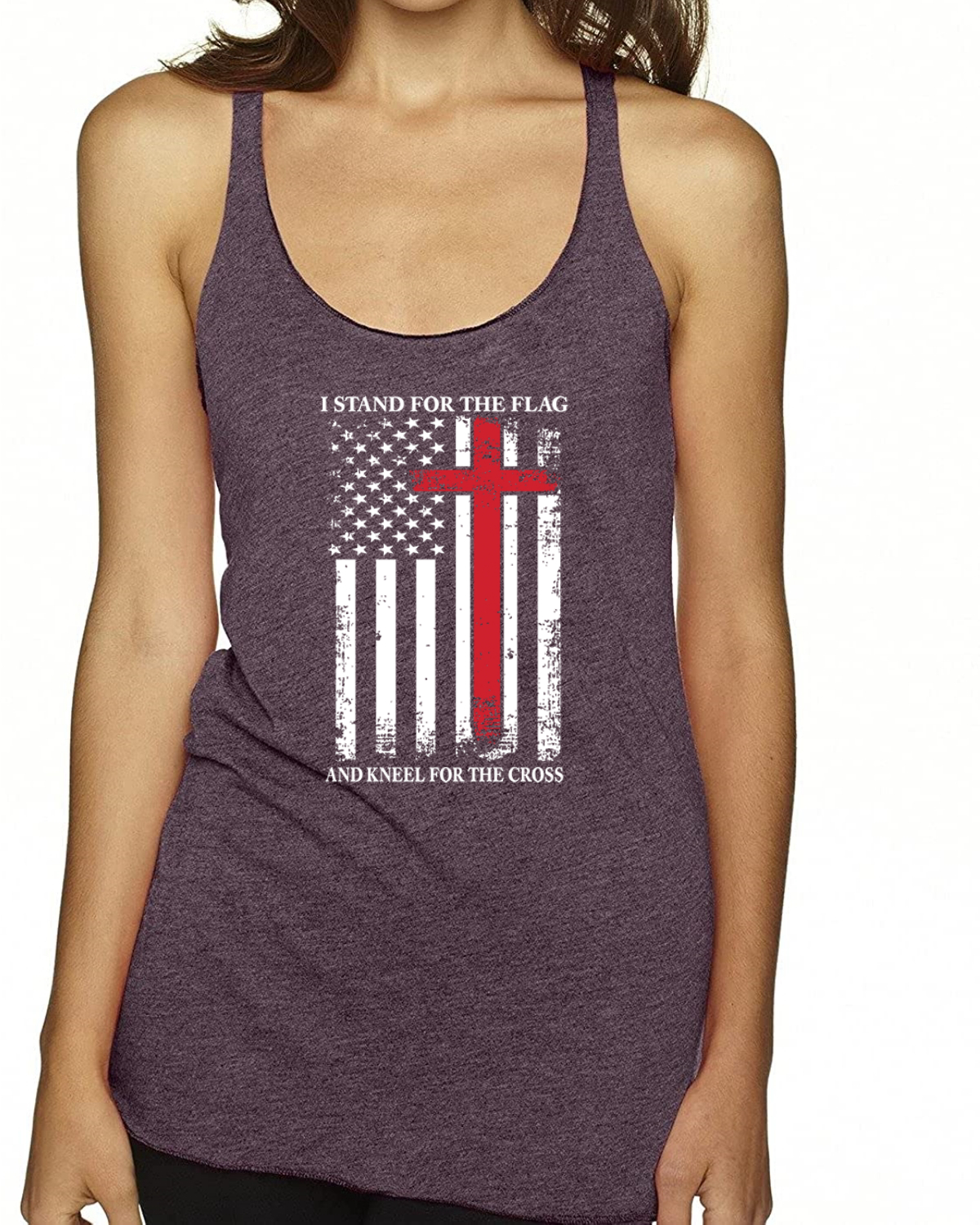 US Flag I Stand for the Flag And Kneel For The Cross TriBlend Racerback Tank Top - Picture 16 of 16