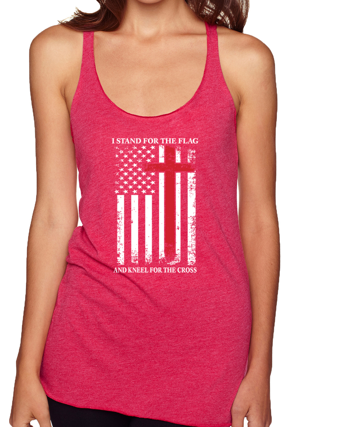 US Flag I Stand for the Flag And Kneel For The Cross TriBlend Racerback Tank Top - Picture 14 of 16