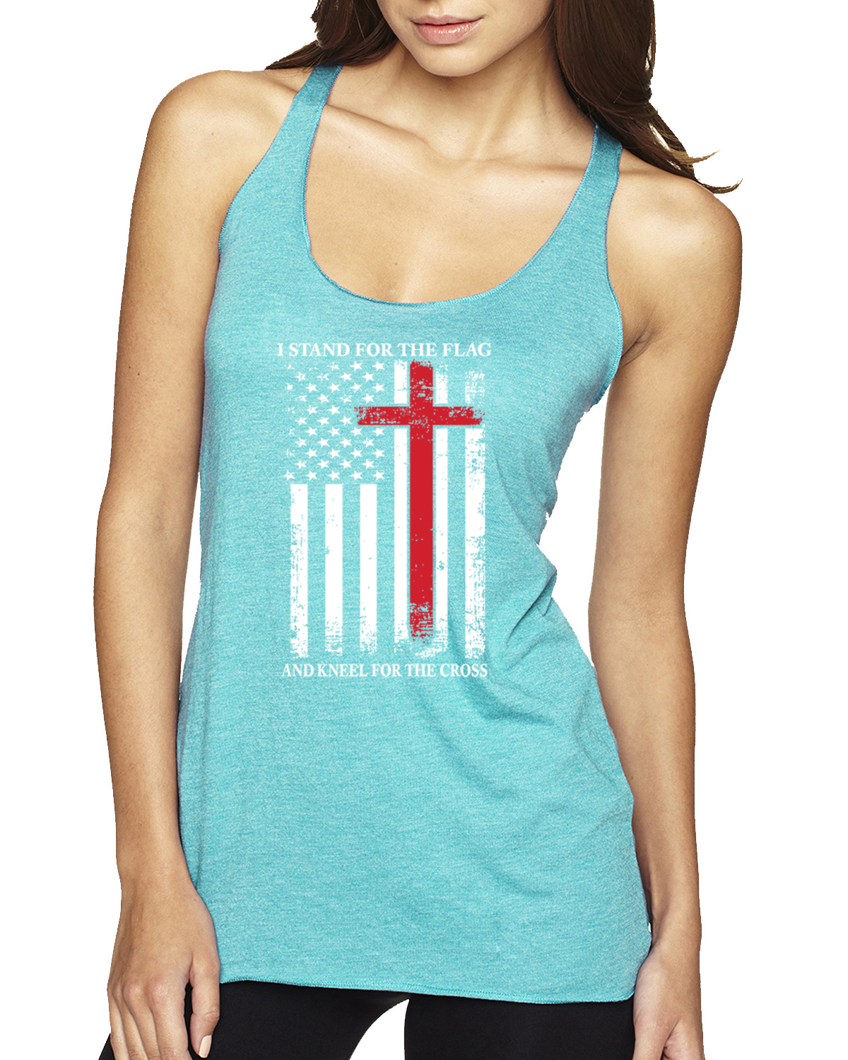 US Flag I Stand for the Flag And Kneel For The Cross TriBlend Racerback Tank Top - Picture 5 of 16