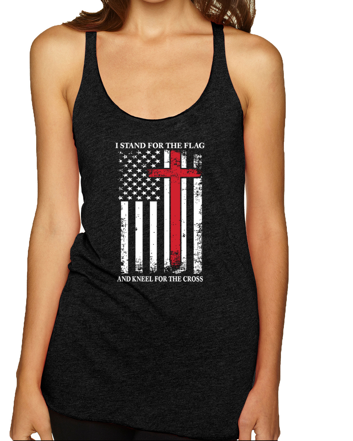US Flag I Stand for the Flag And Kneel For The Cross TriBlend Racerback Tank Top - Picture 9 of 16